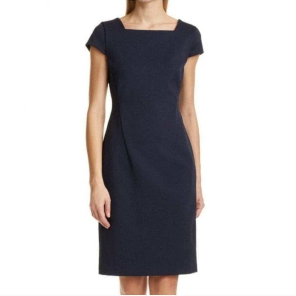 Hugo Boss Women's Davenara 2 Navy Square-Neck Midi Sheath Dress NWT Size 12
